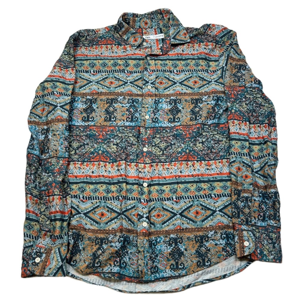 Zara Southwest Shirt Mens Small Colorful Pattern Button Up Long Sleeve